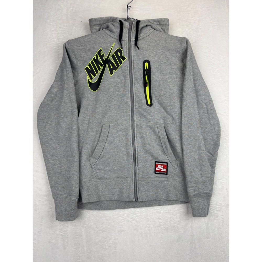 Nike Air Mens Zip Track Hoodie Gray Neon Yellow Athletics Fleece‎ Sweatshirt
